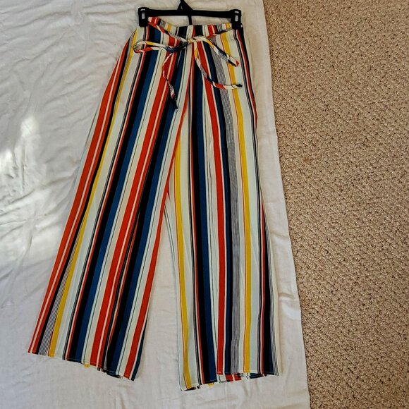 LEYVAS Wrap Party Pants Wide Leg Stripes Colorful - Picture 4 of 15